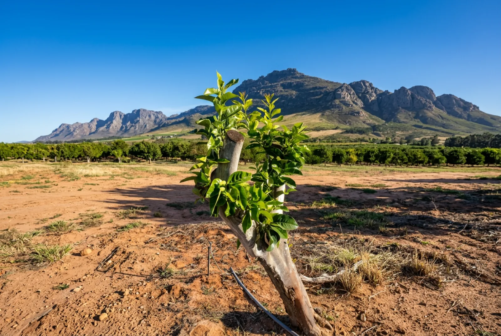 Strong, vigorous new growth observed on cut-back trees following treatment.